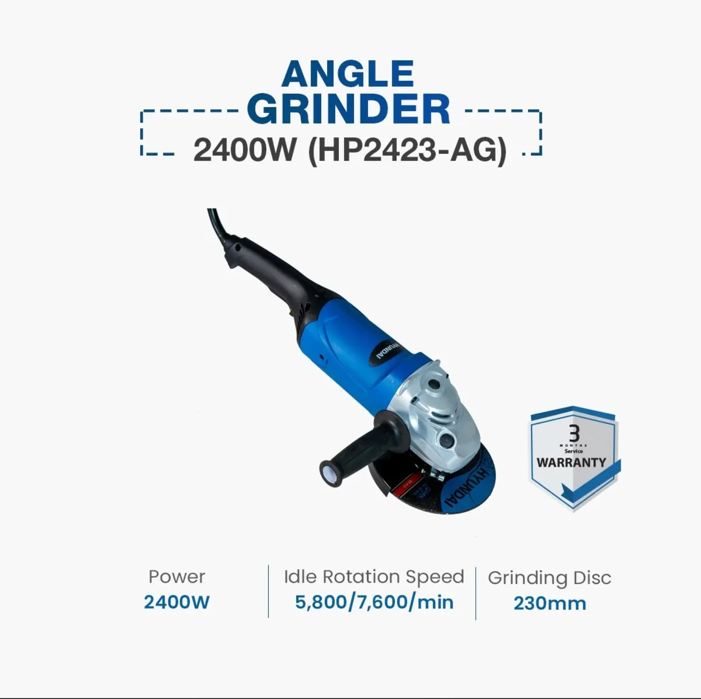 Hyundai Angle Grinder 2400W (HP2423-GA)