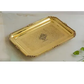 Indian Art Villa Brass Embossed Rectangular Serving Beeding Tray , Serveware & Tableware, Decorative, Gift Item, Gold