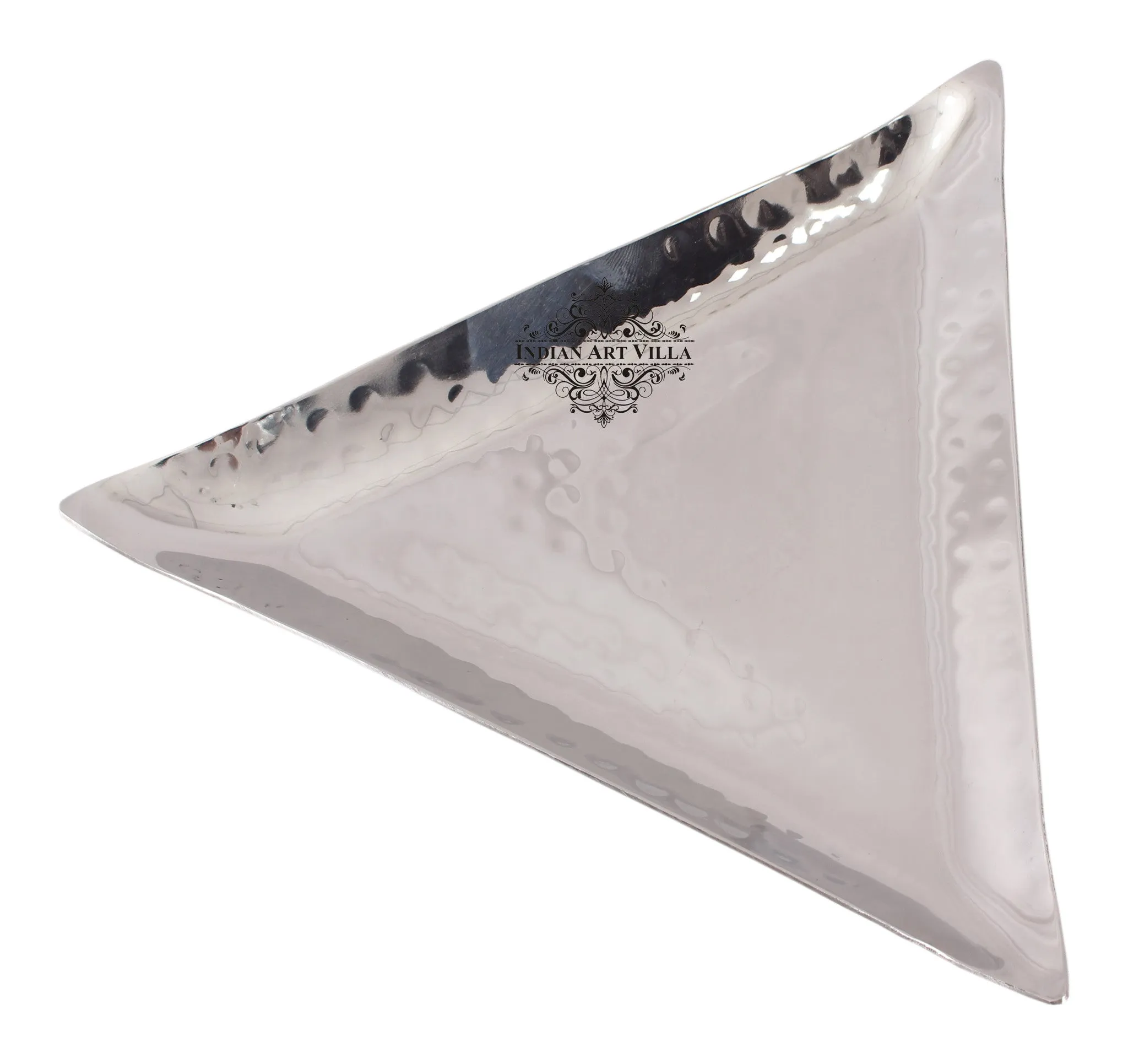 IndianArtVilla Steel Hammered Triangular Platter Tray