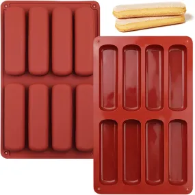 Karp Hot Dog Bun Pan, 8 Cavity Long Strips Eclair Silicone Mold For Chocolate Cracker Bar Stick, Finger Biscuit, Hot Dog Bun Rolls Cake (Mix Color-1 Qty) - 18.0 X 27.0 X 3.0 Cm