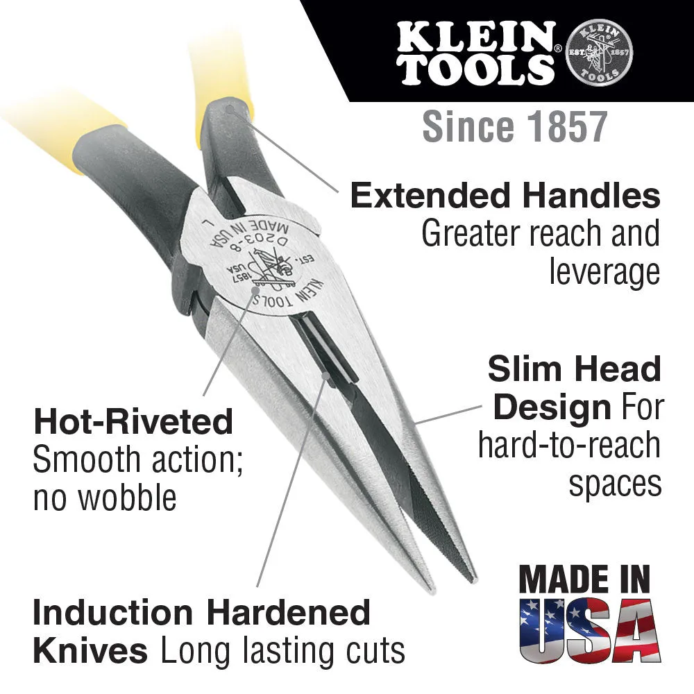 Klein Tools D203-7 Long Nose Side-Cutting Pliers, 7"