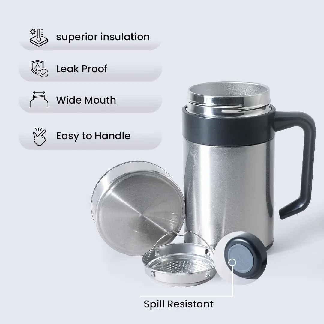 Kuber industries Stainless Steel Vacuum Insulated Mug with Lid 400 ML-Pack of 3 (Silver)