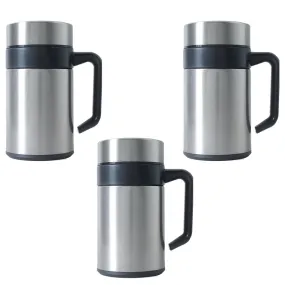 Kuber industries Stainless Steel Vacuum Insulated Mug with Lid 400 ML-Pack of 3 (Silver)