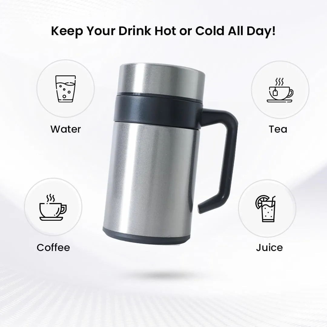 Kuber industries Stainless Steel Vacuum Insulated Mug with Lid 400 ML-Pack of 3 (Silver)