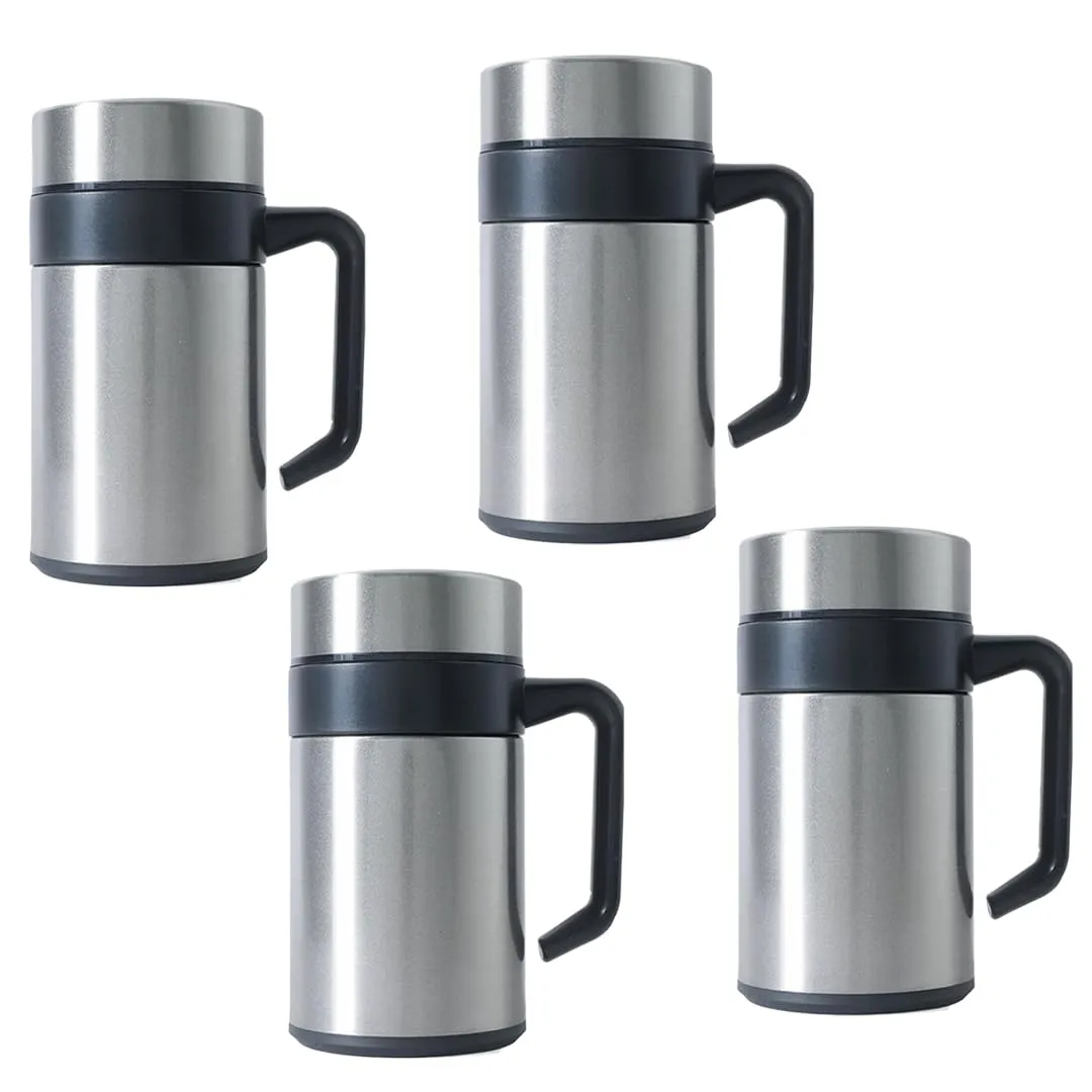 Kuber industries Stainless Steel Vacuum Insulated Mug with Lid 400 ML-Pack of 4 (Silver)