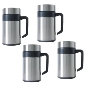 Kuber industries Stainless Steel Vacuum Insulated Mug with Lid 400 ML-Pack of 4 (Silver)