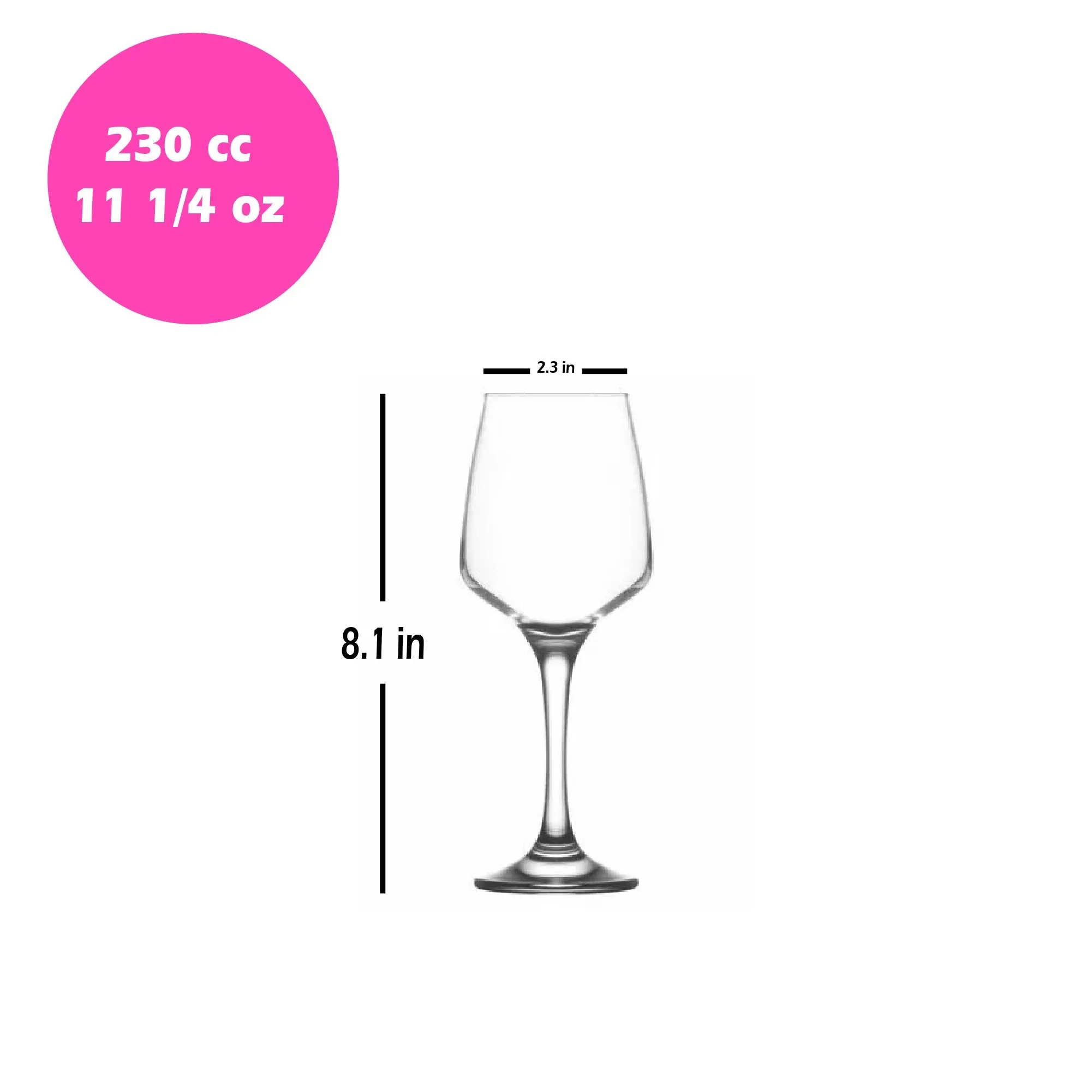 Lav Lal Wine Glass Set with Stem, 6 Pcs, 11.25 Oz (330 cc)