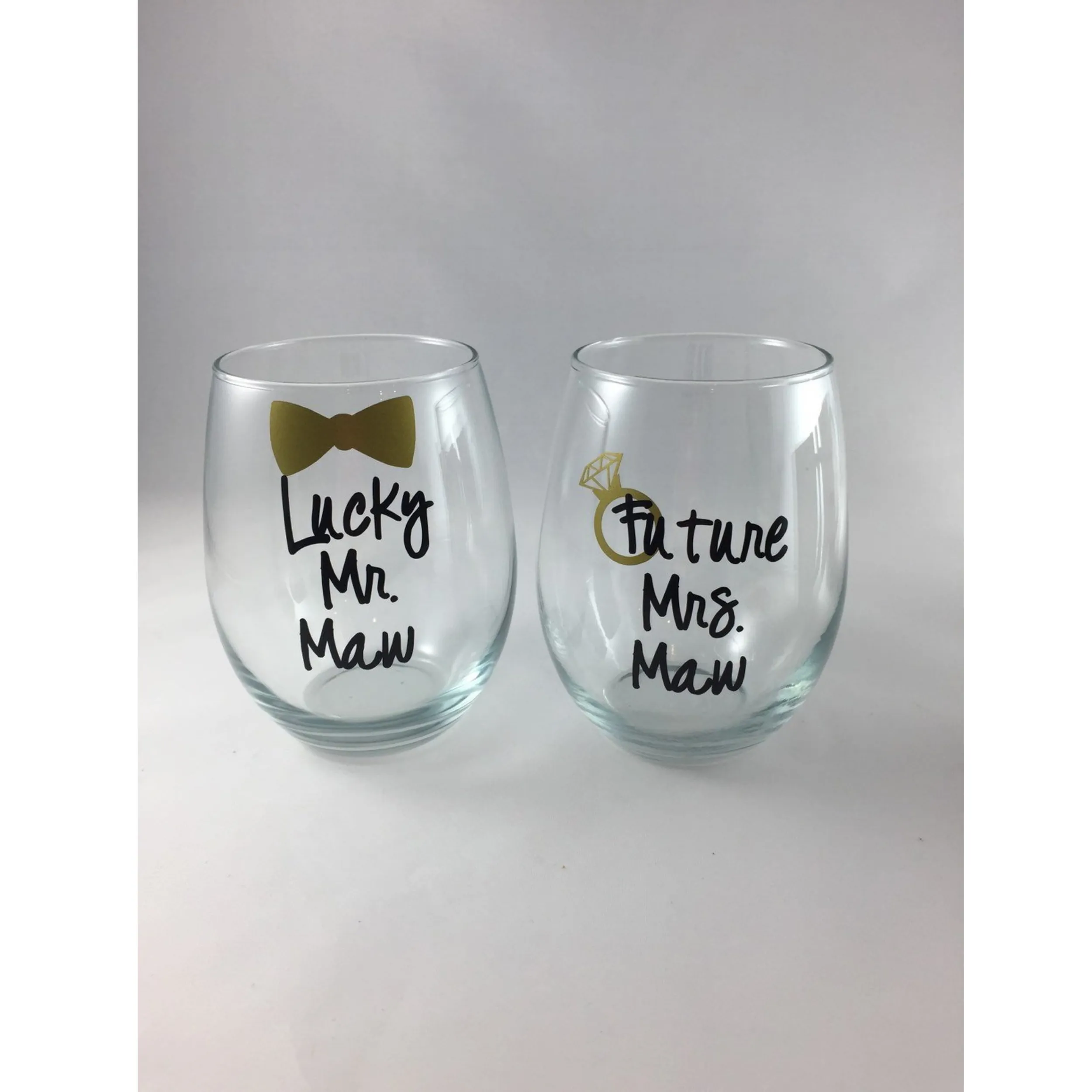 Lucky Mr. and Future Mrs. Stemless Wine Glass Set