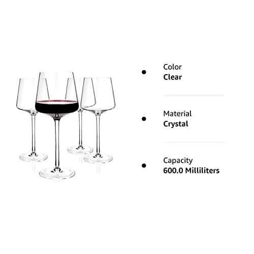 Luxbe - Crystal Wine Glasses 20.5-ounce, Set of 4 - Red or White Wine Large Glasses - Pinot Noir - Burgundy - Bordeaux - 600ml