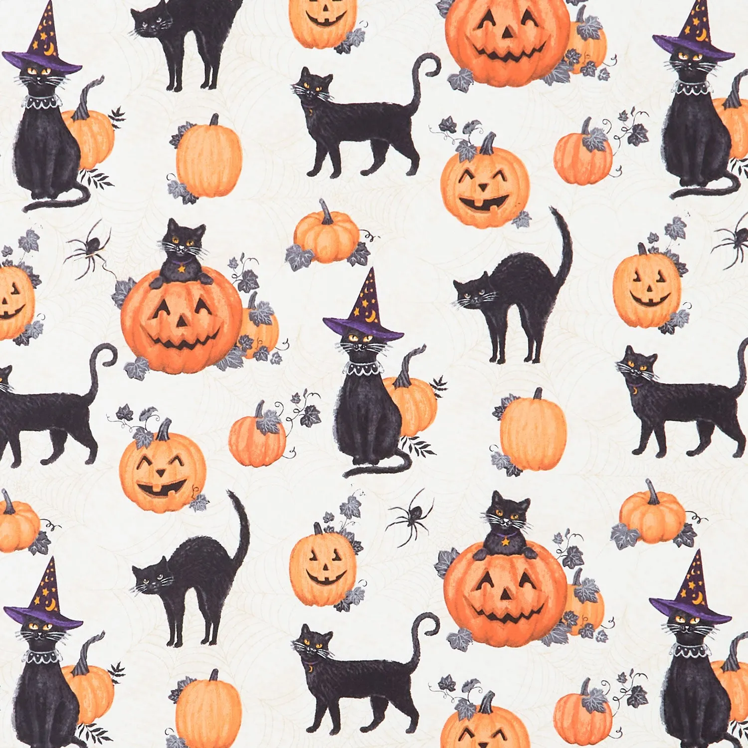 Meow-Gical Night - Cats and Pumpkins Cream Yardage