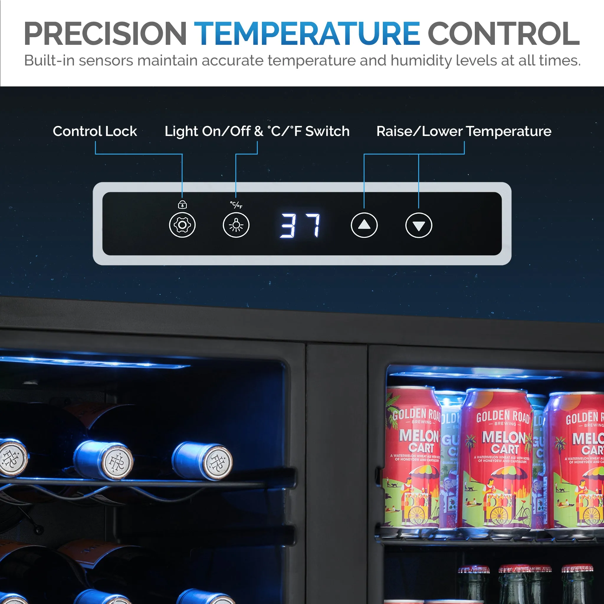 Newair® 59-Can, 18-Bottle Freestanding Dual Zone Beverage Fridge - 27.4"