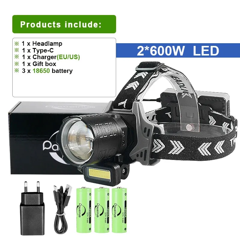 Newest Long Shot LED Headlamp 60W Powerful Head Flashlight 8000LM Yellow Light Headlight Rechargeable Head Lamp Fishing Lantern