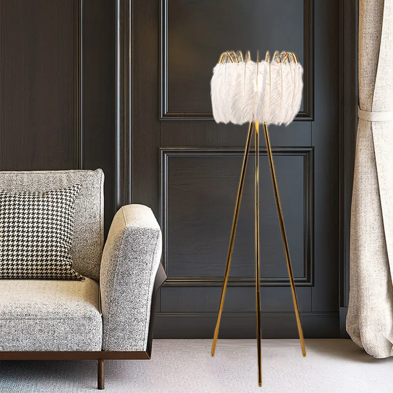 Nordic Light Luxury Feather Crown 1-Light Tripod Standing Floor Lamp