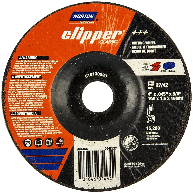 Norton Clipper Classic A AO Series 70184601464 Cut-Off Wheel, 4 in Dia, 0.045 in Thick, 5/8 in Arbor, 1/EA :EA: QUANTITY: 1