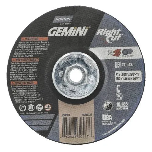 Norton Gemini Right Cut A AO Type 27/42 Right Angle Cut-Off Wheel