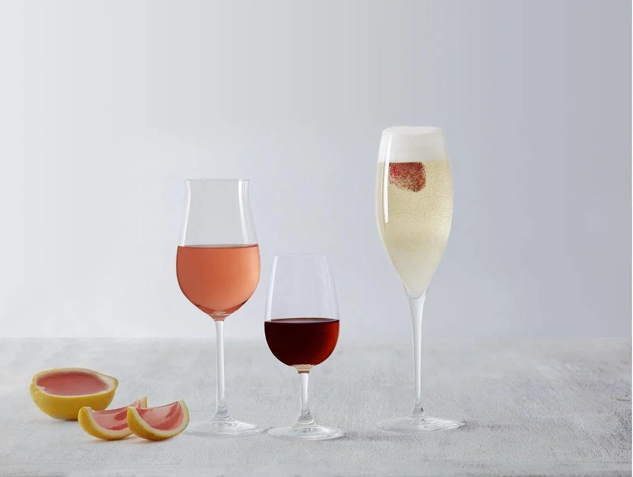 NUDE Glass Cheers Set Aperative Set of 3 Glasses - Rosé Wine Glass, Dimple Water Glass, Dimple Champagne Glass