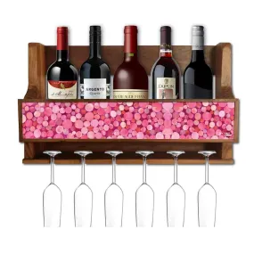 Nutcase Designer Wooden Wine Rack Gloss Holder, Teak Wood Wall Mounted Wine
 Cabinet , 5 bottle Hangers for 6 Wine Glasses -