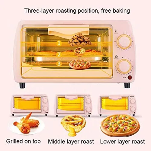 NXDRSM 12L Mini Oven Adjustable Temperature 0-230℃ and 60 Minutes Timer Three-Layer Baking Position Household Baking Multi-Function Fully Automatic Electric Oven Baking Cake Bread Pizza with Acc.