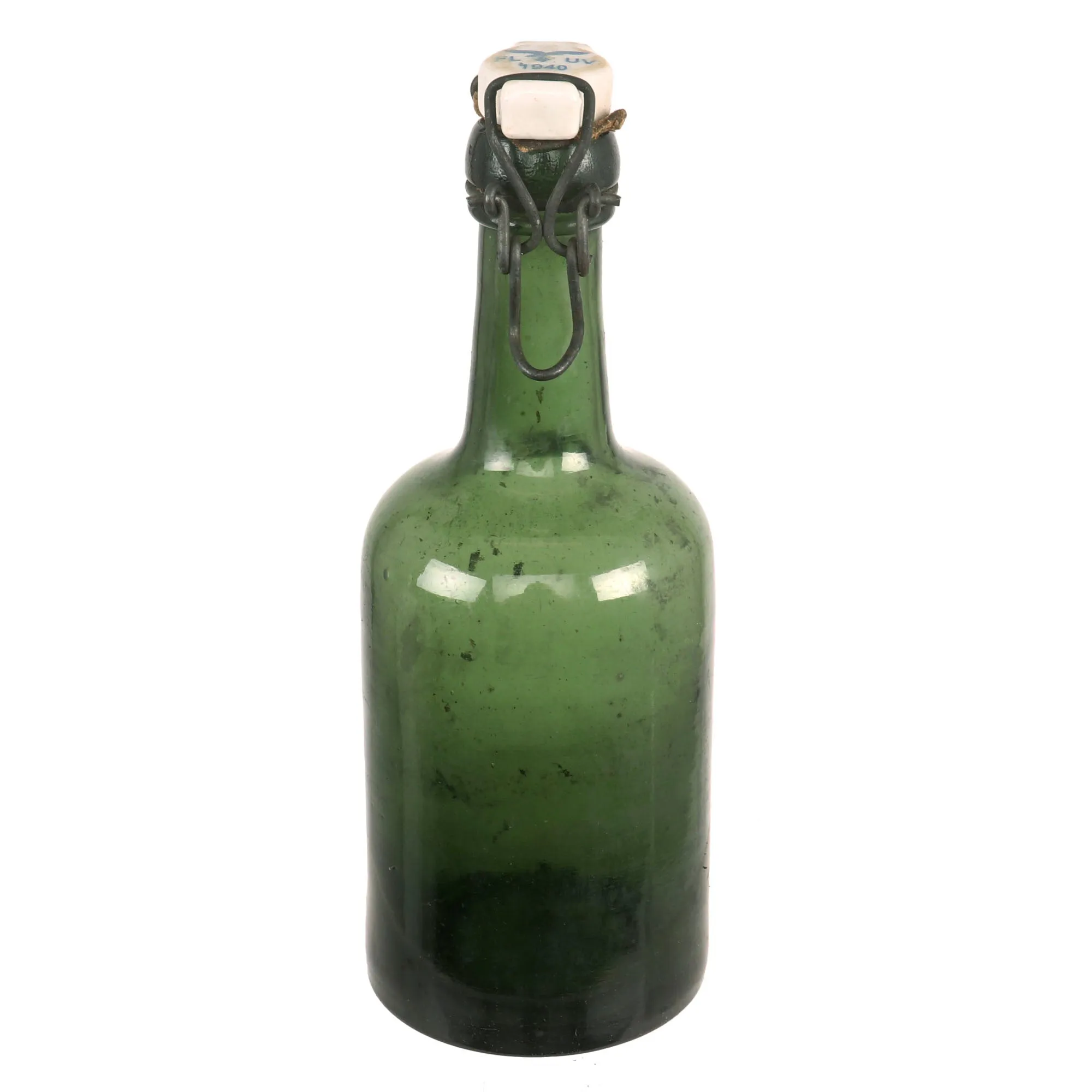 Original German WWII Luftwaffe FL UV Marked Green Glass Beer or Wine Bottle - dated 1940