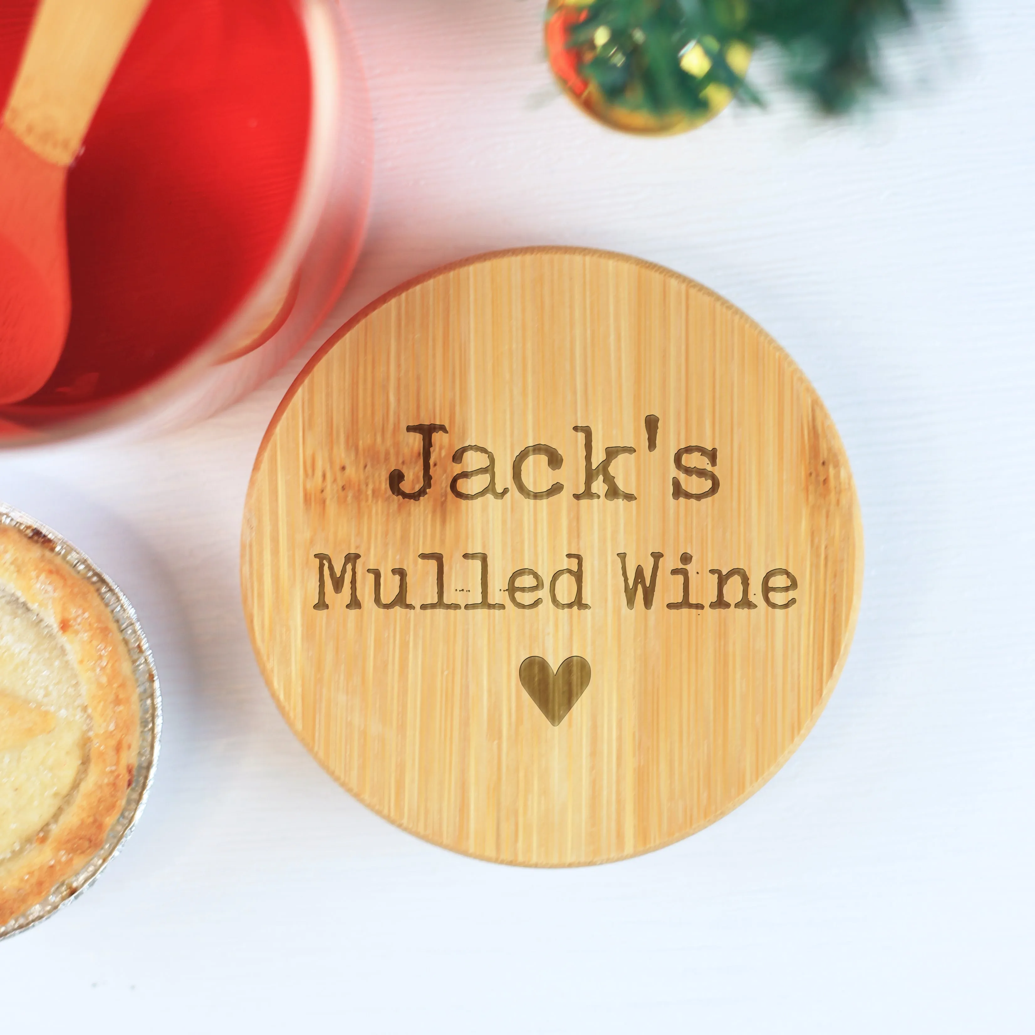 Personalised Borosilicate Glass Mulled Wine Mug with Polished Bamboo Lid & Spoon