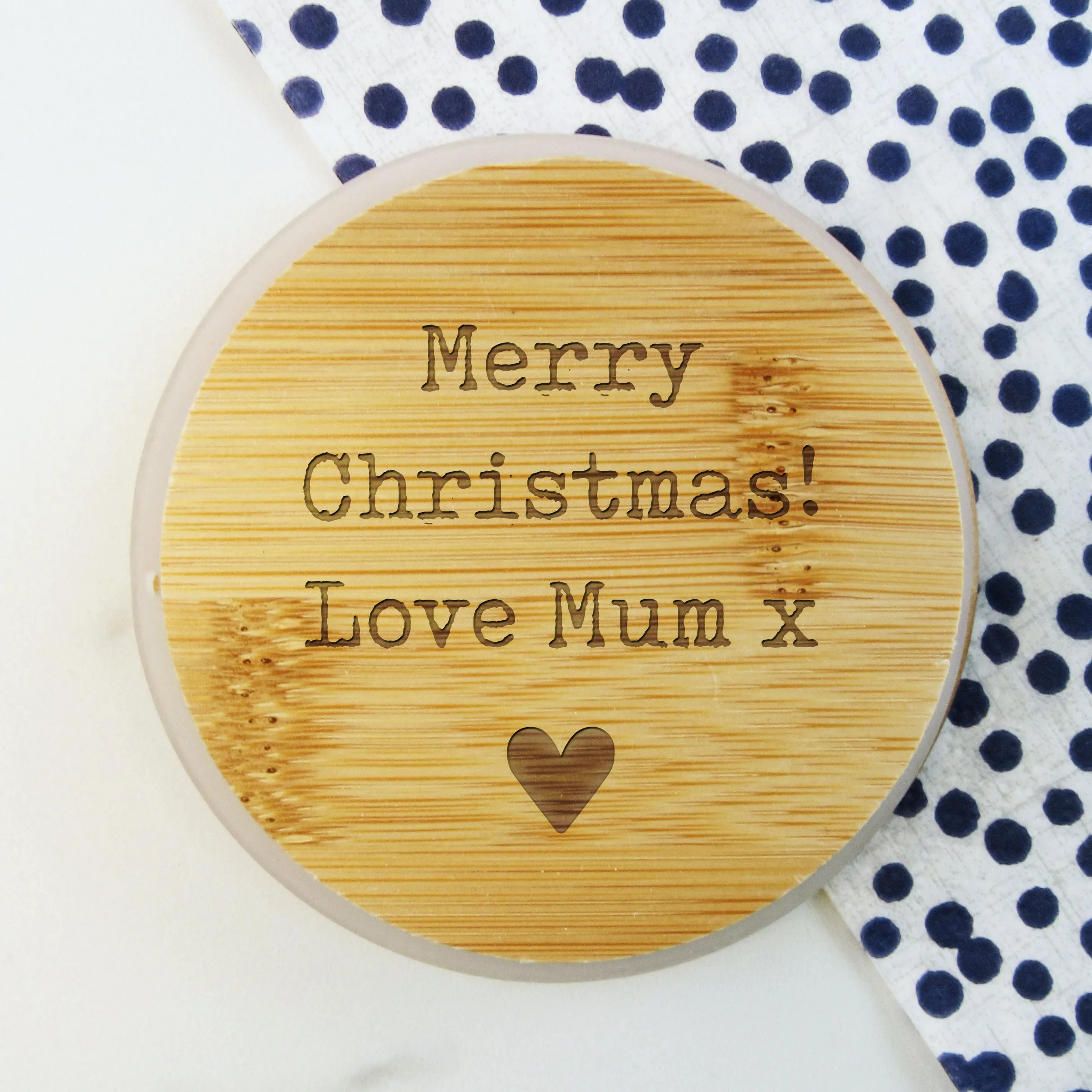 Personalised Borosilicate Glass Mulled Wine Mug with Polished Bamboo Lid & Spoon