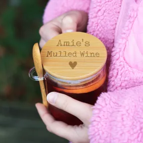 Personalised Borosilicate Glass Mulled Wine Mug with Polished Bamboo Lid & Spoon