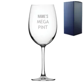 Personalised Engraved Mega Pint Glass, Fits a Whole Bottle of Wine, Novelty Gift, Modern Design