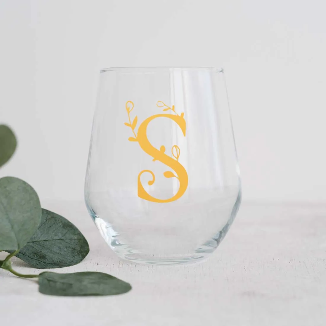 Personalized Cocktail Glass Single Custom Wine Glass - Monogram Floral