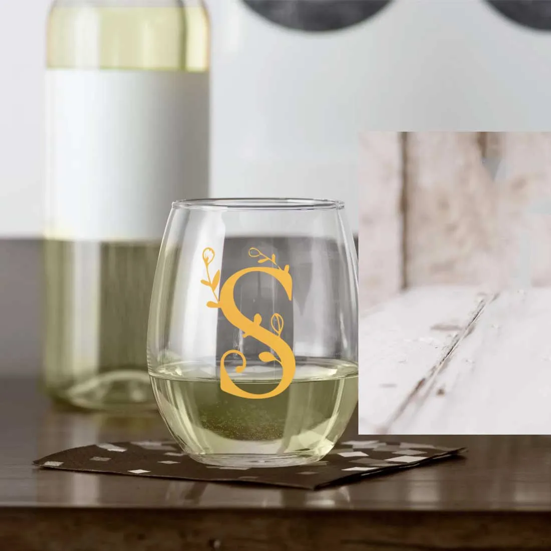 Personalized Cocktail Glass Single Custom Wine Glass - Monogram Floral