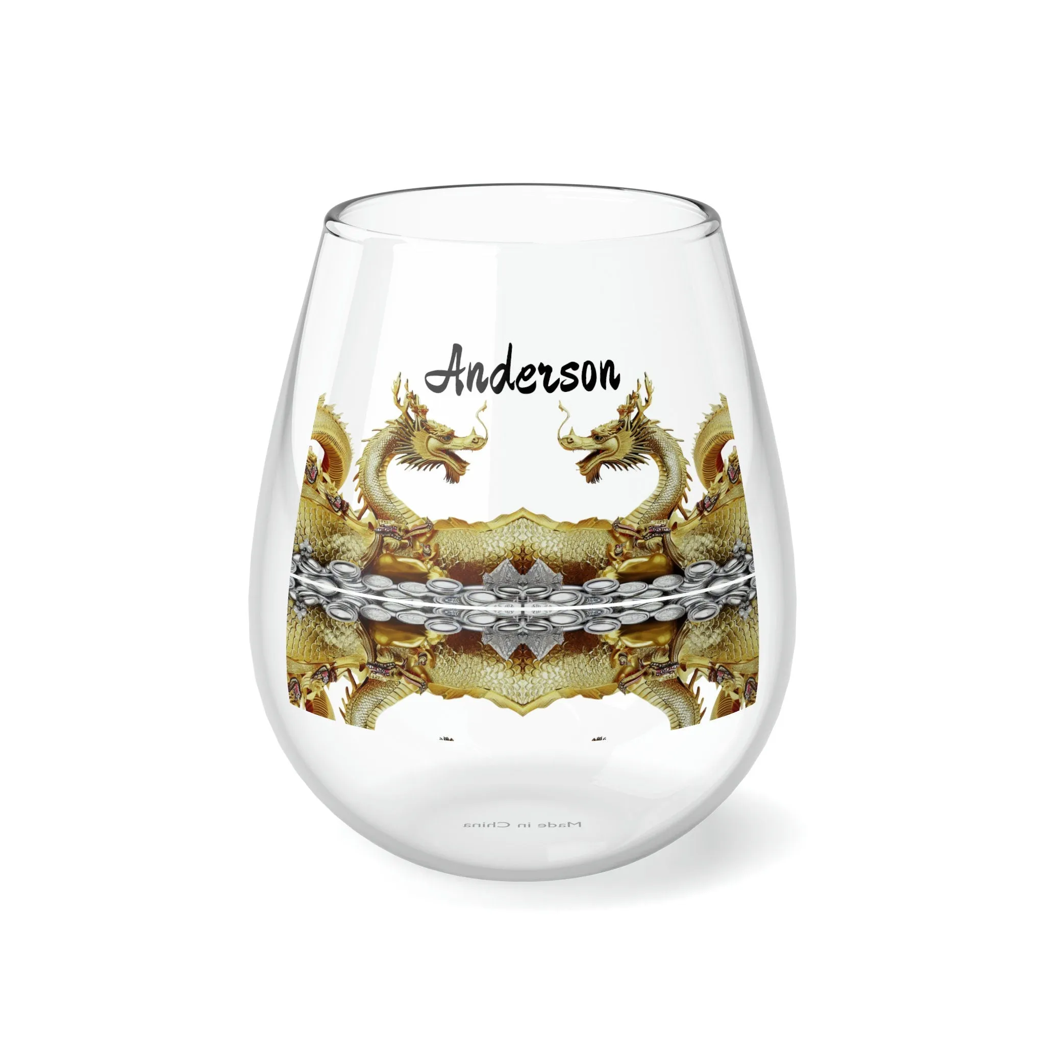 Personalized Double Dragon Wine Glass Name   dragon monogram wreath 2024 Dragon lunar new year gift for christmas him her