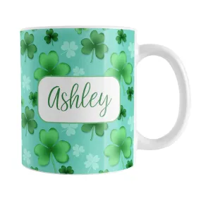 Personalized Lucky Clover Pattern Teal and Green Mug