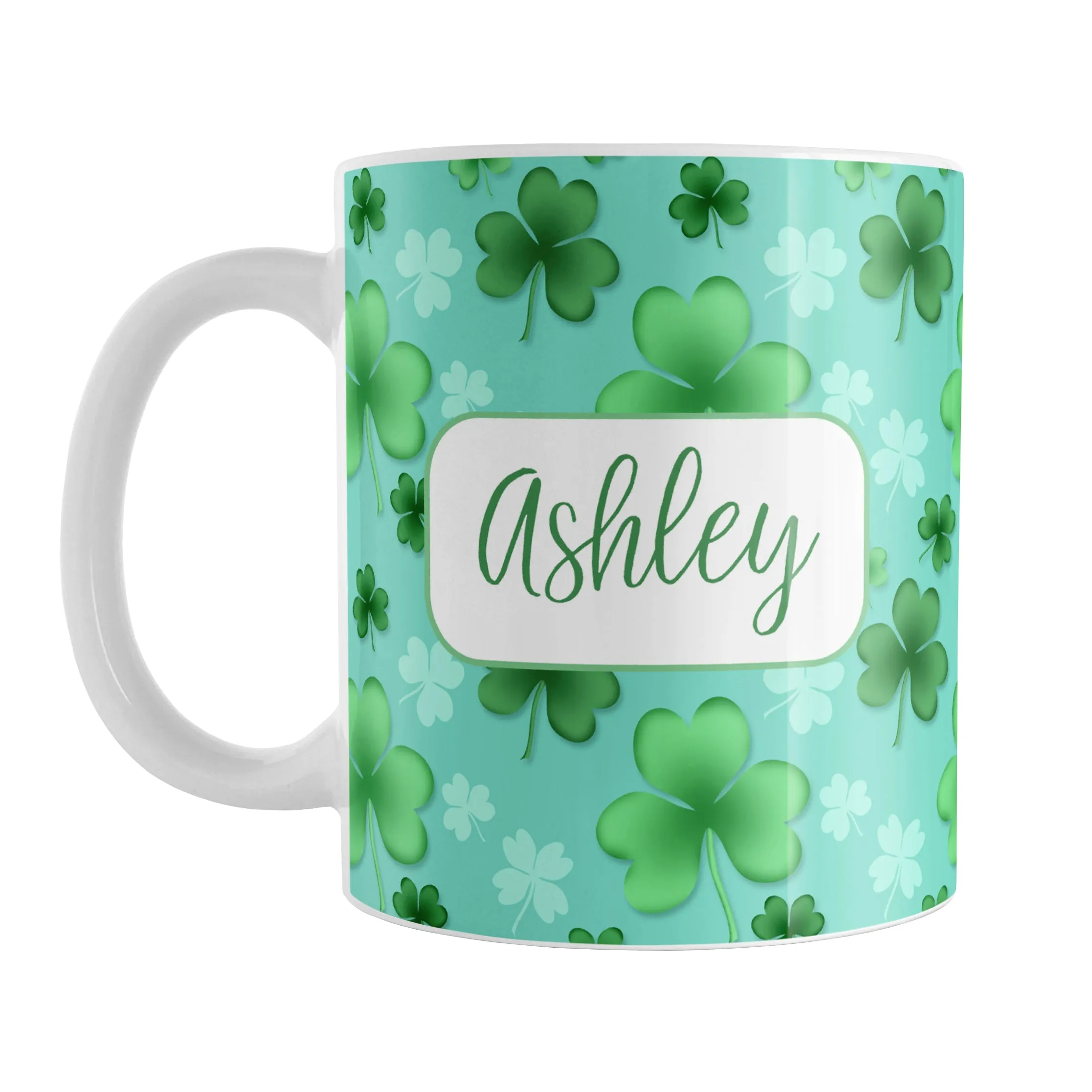 Personalized Lucky Clover Pattern Teal and Green Mug