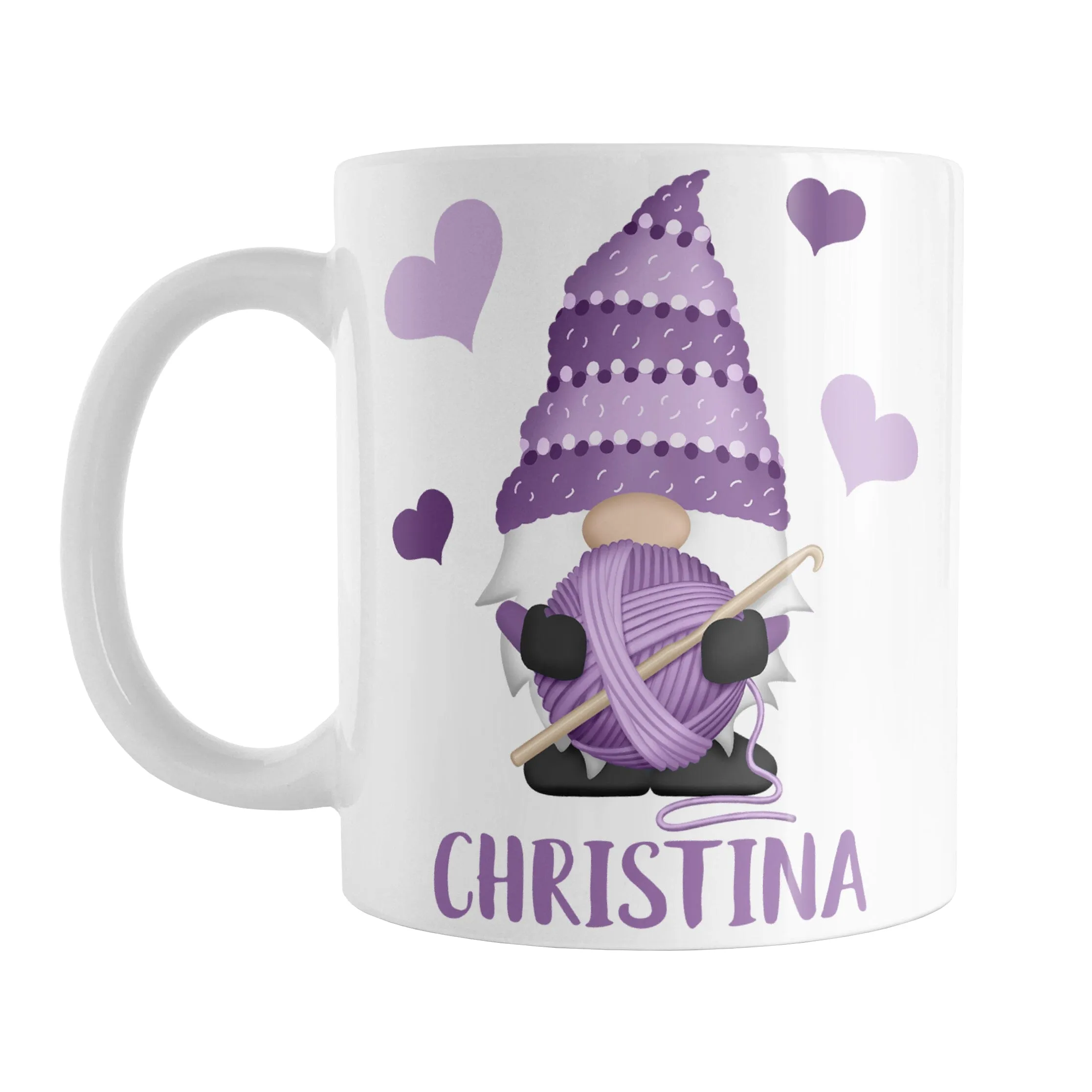 Personalized Purple Crochet Gnome Mug