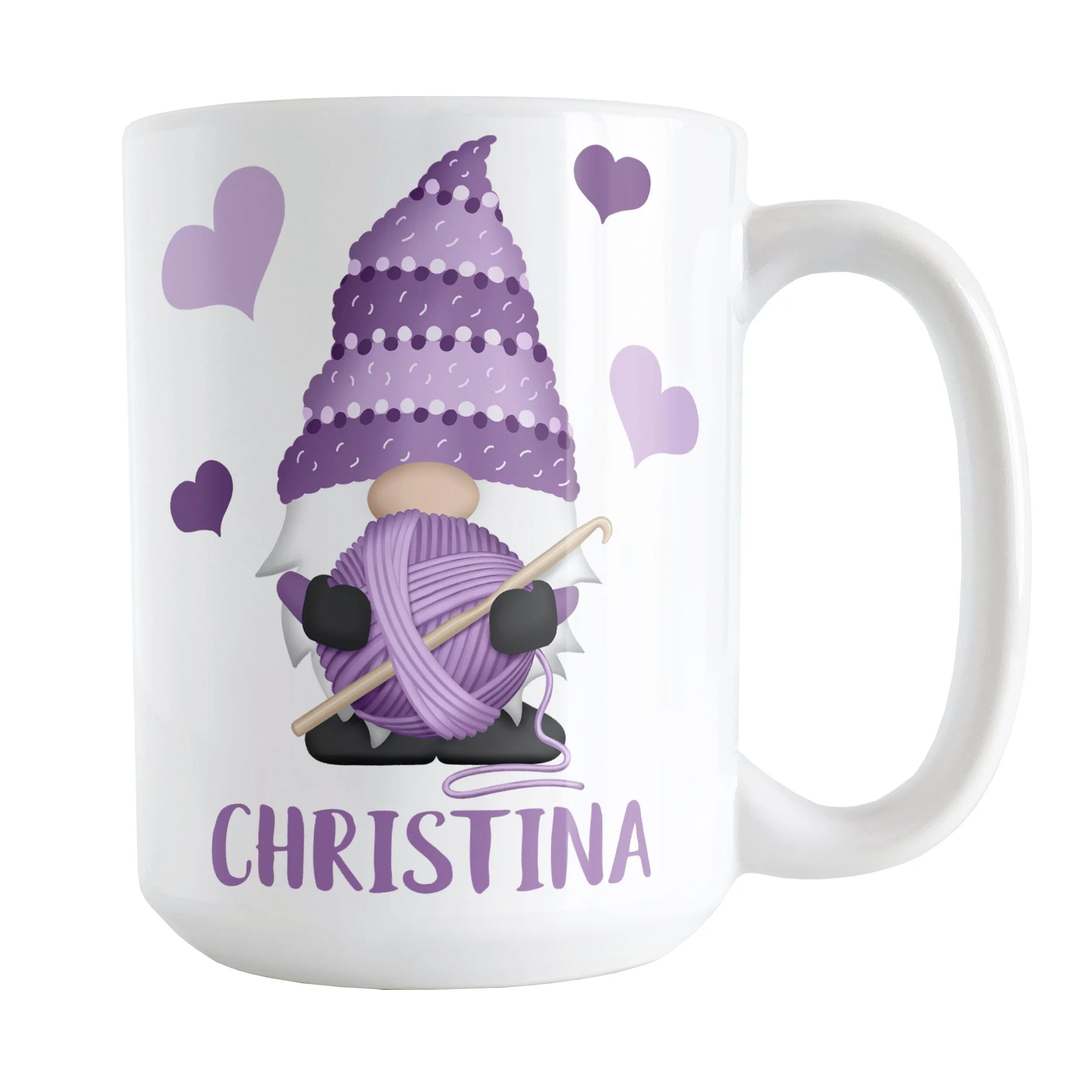 Personalized Purple Crochet Gnome Mug