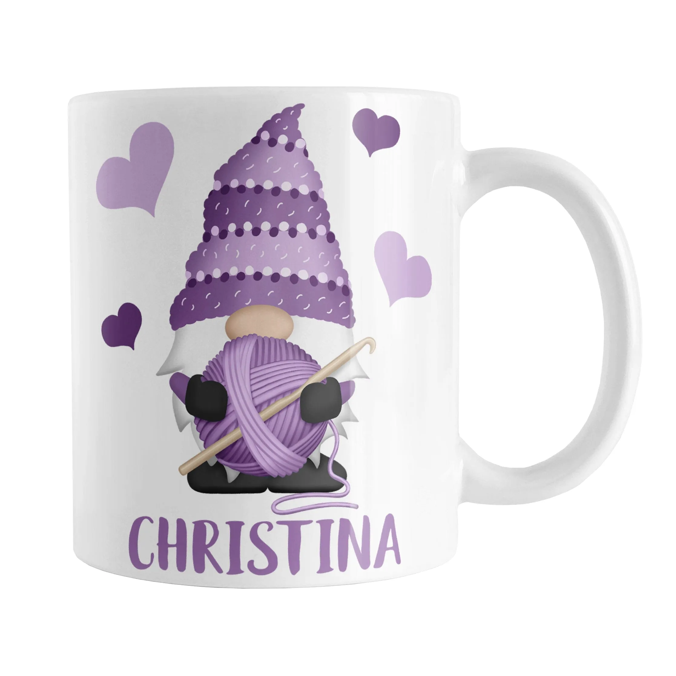 Personalized Purple Crochet Gnome Mug