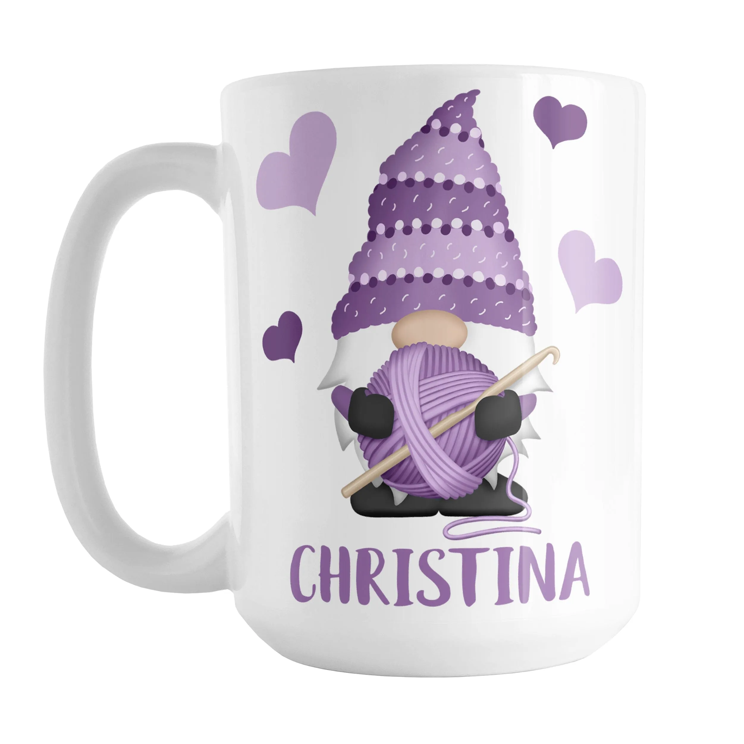 Personalized Purple Crochet Gnome Mug