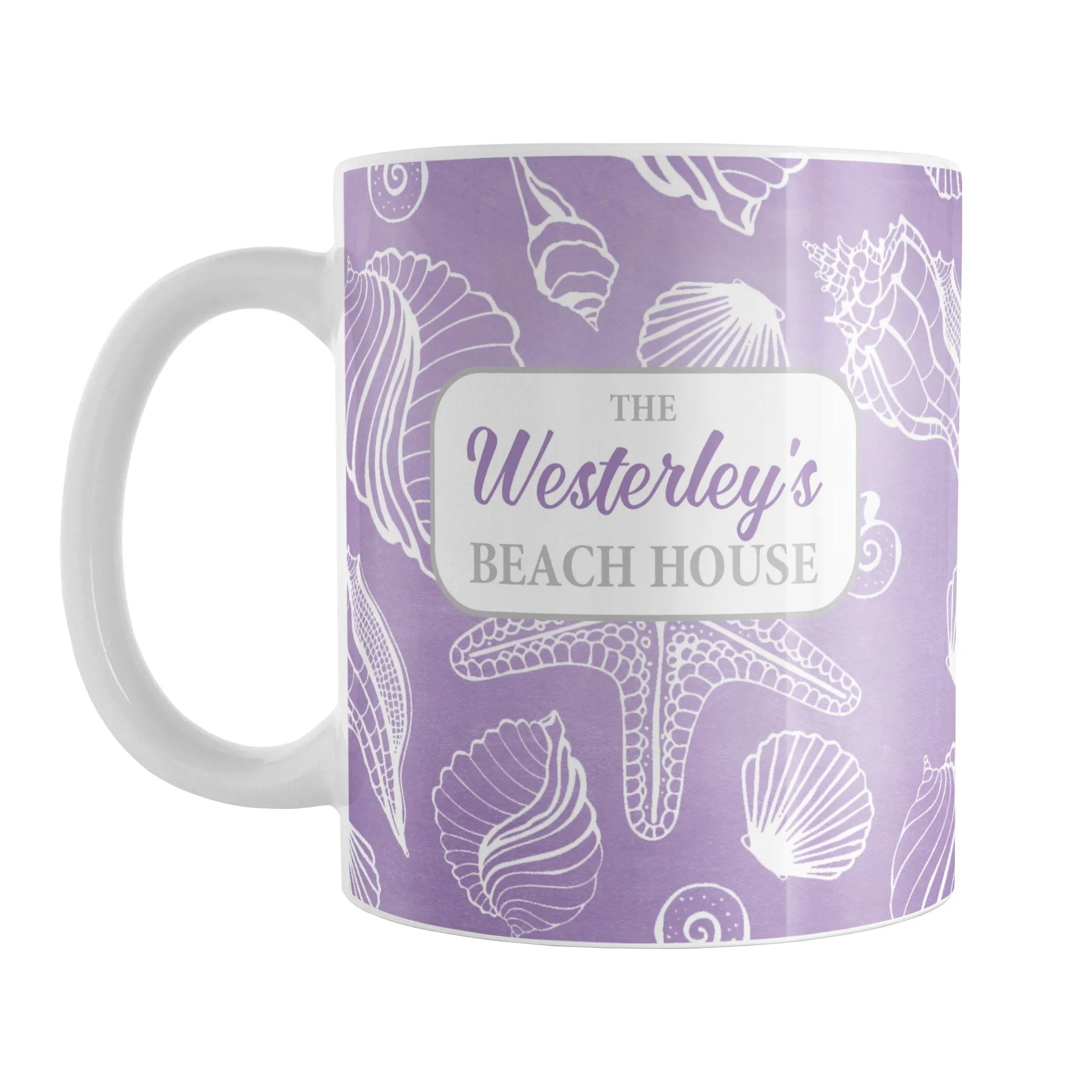 Personalized White Seashell Pattern Purple Beach Mug