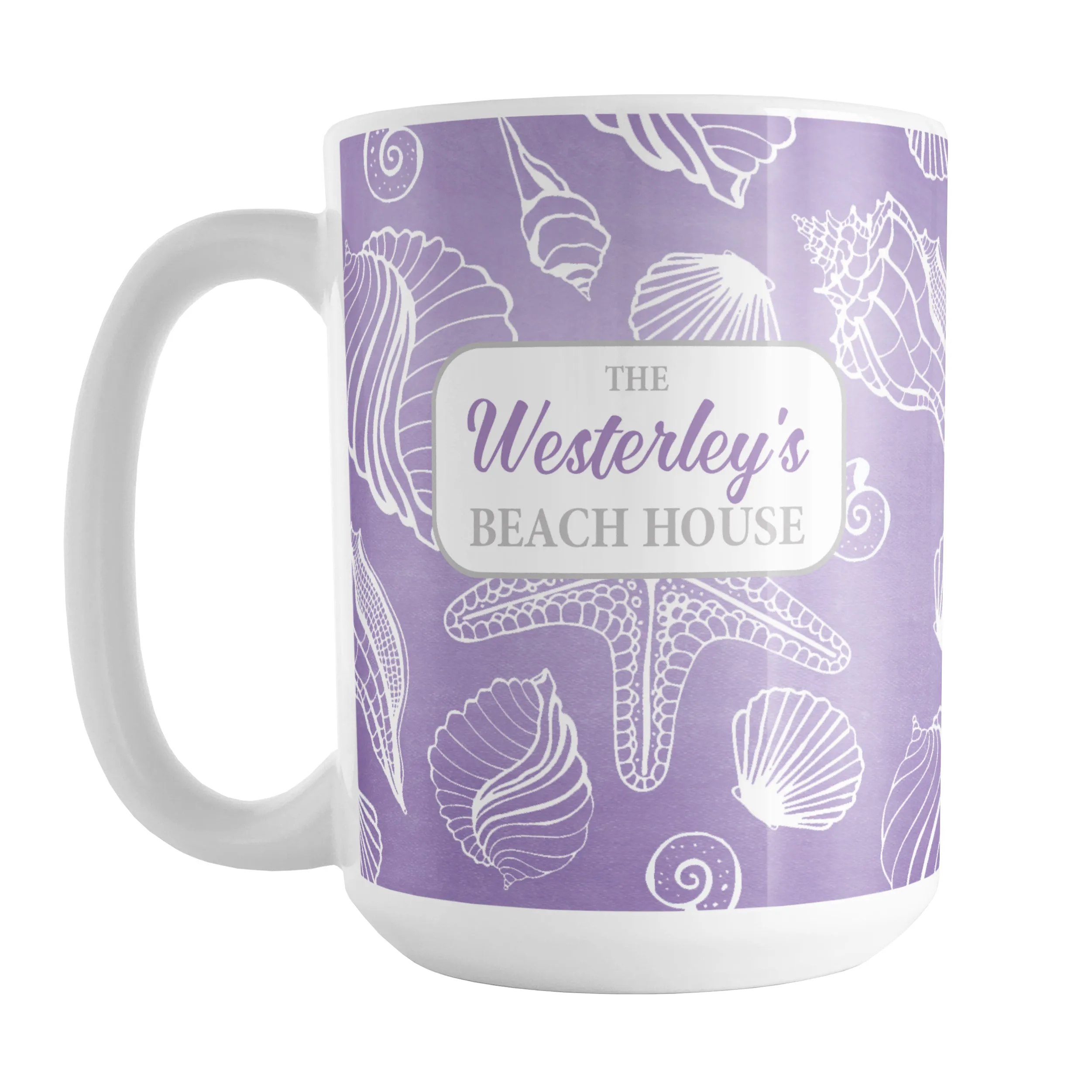 Personalized White Seashell Pattern Purple Beach Mug