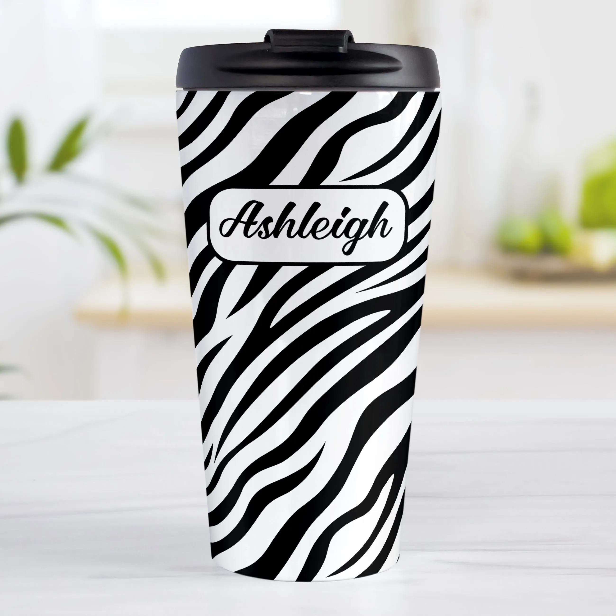 Personalized Zebra Print Pattern Travel Mug