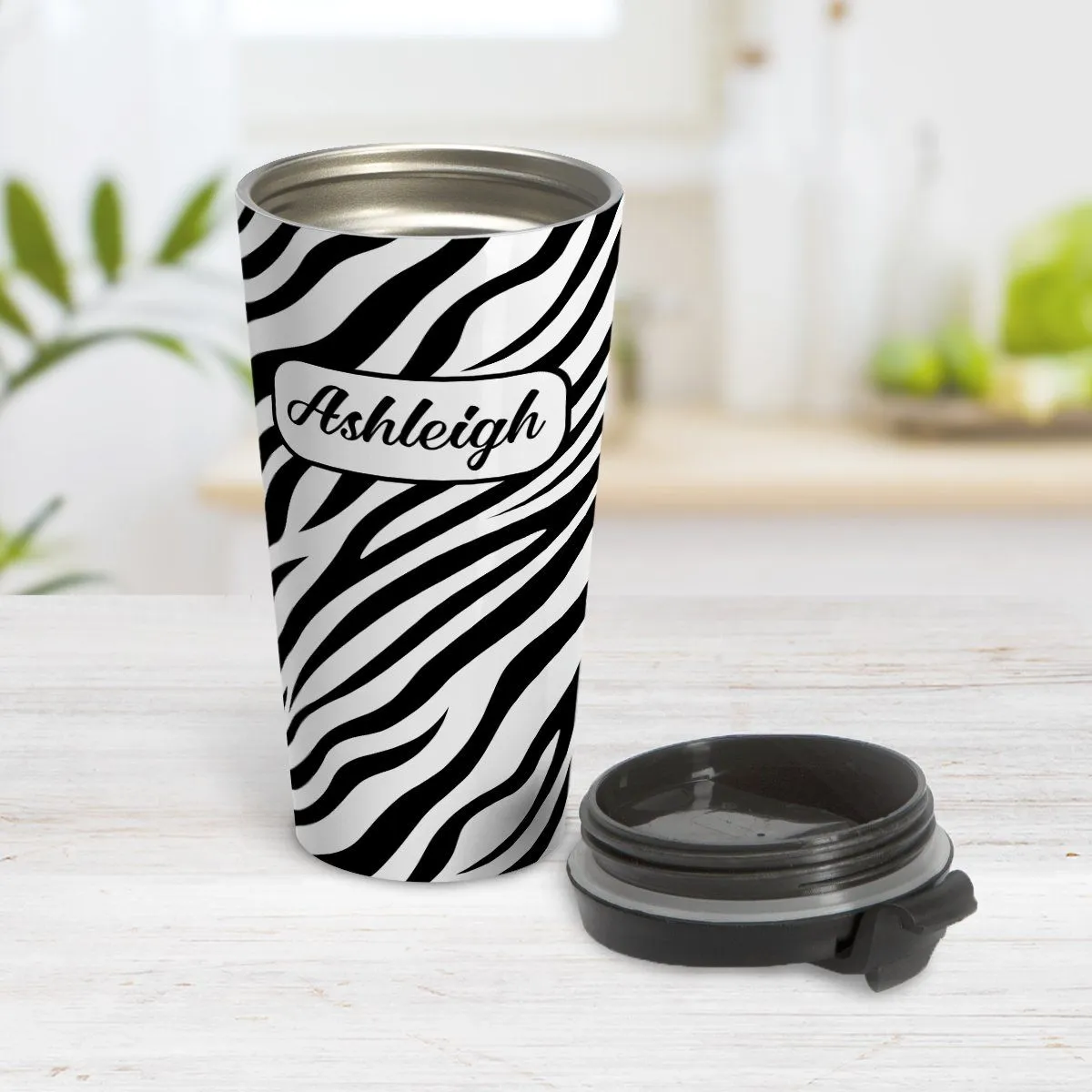 Personalized Zebra Print Pattern Travel Mug