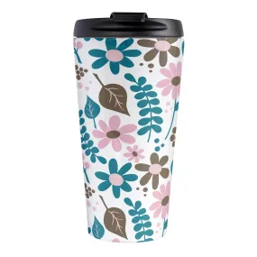 Pink Turquoise Brown Floral Pattern Travel Mug