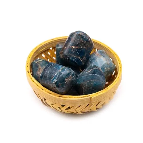 Plus Value Blue Apatite Tumbled Pebbles Stones for Vastu Feng Shui Chakra Aura Personal Reiki Healing Crystals (200 Grams, Basket)