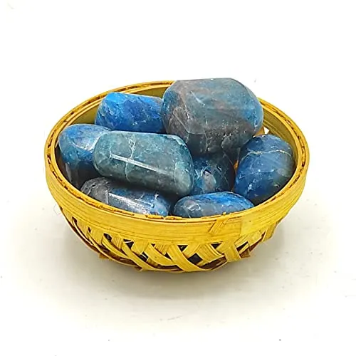 Plus Value Blue Apatite Tumbled Pebbles Stones for Vastu Feng Shui Chakra Aura Personal Reiki Healing Crystals (200 Grams, Basket)