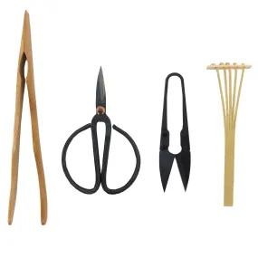 Pruning Shears, Precision Scissors, Bamboo Rake, and Bamboo Branch Holder