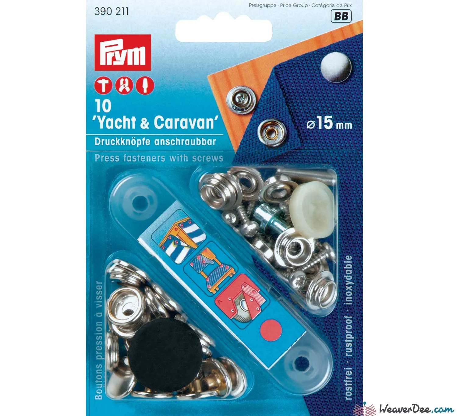 PRYM Press Studs (No-Sew) Caravan & Yacht - Silver 15mm: Pack of 10