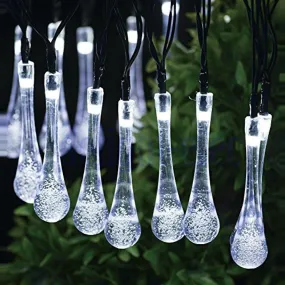 Raindrop Design Solar Powered White Led String Lights