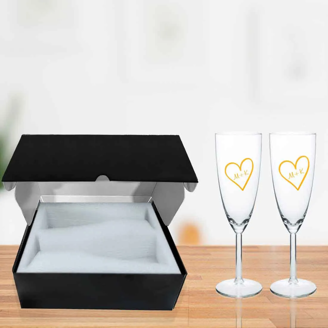 Red Champagne Glass Set Of 2 Gift Box for Couple Available in Black  Boxes