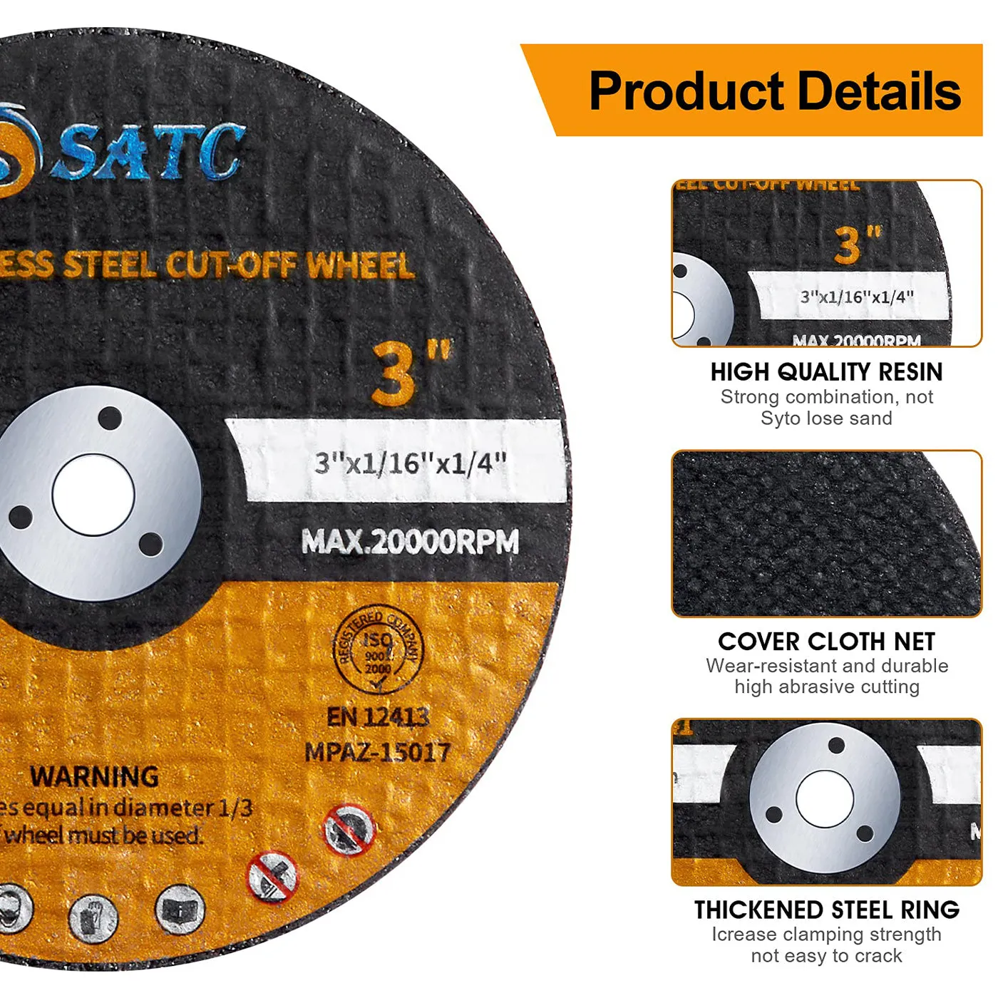 S SATC 25 PCS Cutting Off Wheel 3 Inch Angle Grinder Cutting Wheel 3" x 1/32" x 1/4" Cutting Discs