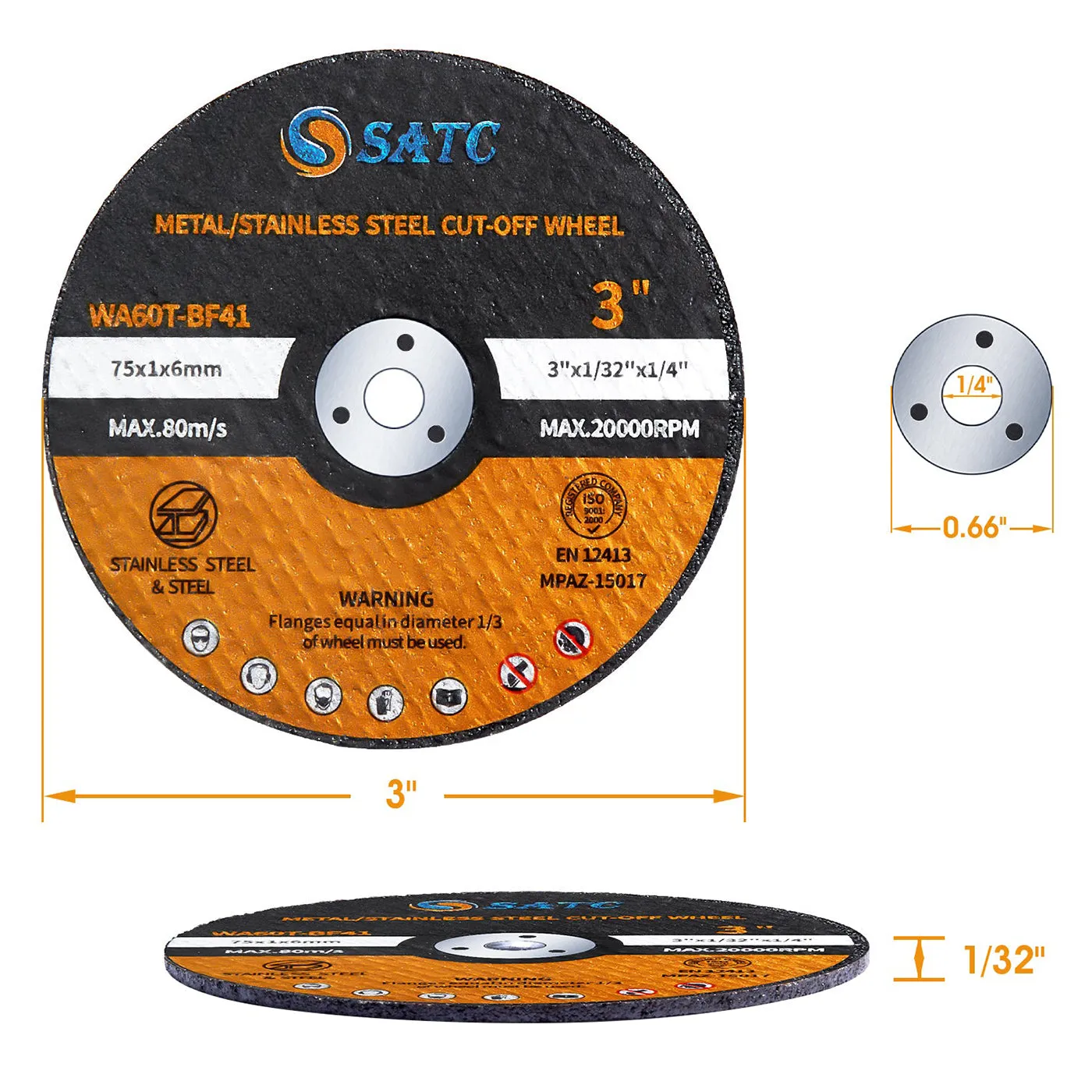 S SATC 25 PCS Cutting Off Wheel 3 Inch Angle Grinder Cutting Wheel 3" x 1/32" x 1/4" Cutting Discs