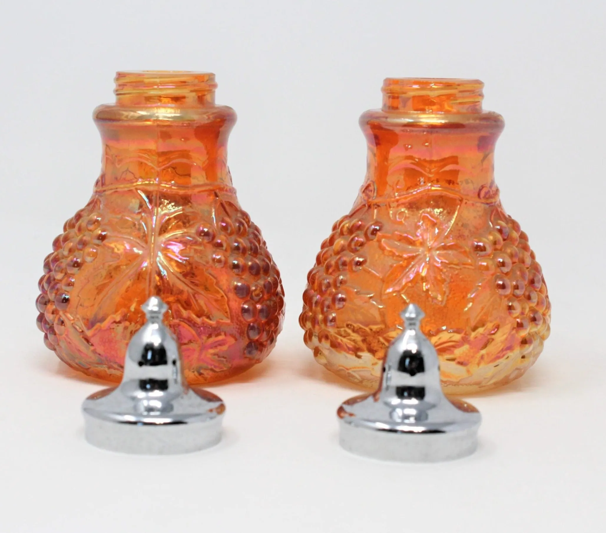 Salt and Pepper Shakers, Imperial Glass, Carnival Grape Marigold, Vintage